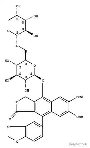Molecular Structure of 133084-20-5 (Naphtho[2,3-c]furan-1(3H)-one,4-[(6-O-a-L-arabinopyranosyl-b-D-glucopyranosyl)oxy]-9-(1,3-benzodioxol-5-yl)-6,7-dimethoxy-)