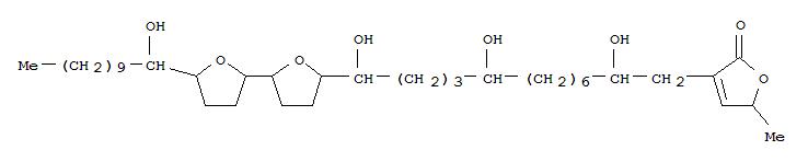 Molecular Structure of 137037-28-6 (2(5H)-Furanone,5-methyl-3-[2,9,13-trihydroxy-13-[octahydro-5'-(1-hydroxyundecyl)[2,2'-bifuran]-5-yl]tridecyl]-(9CI))