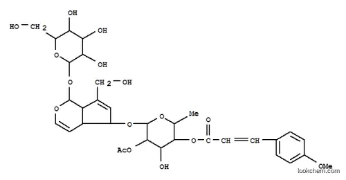 Molecular Structure of 140187-10-6 (b-D-Glucopyranoside,5-[[2-O-acetyl-6-deoxy-4-O-[(2E)-3-(4-methoxyphenyl)-1-oxo-2-propen-1-yl]-a-L-mannopyranosyl]oxy]-1,4a,5,7a-tetrahydro-7-(hydroxymethyl)cyclopenta[c]pyran-1-yl,(1S,4aS,5R,7aR)-)