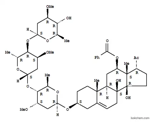Molecular Structure of 146959-78-6 (Pregn-5-en-20-one,12-(benzoyloxy)-3-[(O-2,6-dideoxy-3-O-methyl-b-D-arabino-hexopyranosyl-(1®4)-O-2,6-dideoxy-3-O-methyl-b-D-ribo-hexopyranosyl-(1®4)-2,6-dideoxy-3-O-methyl-b-D-ribo-hexopyranosyl)oxy]-8,14-dihydroxy-,(3b,12b,14b,17a)- (9CI))