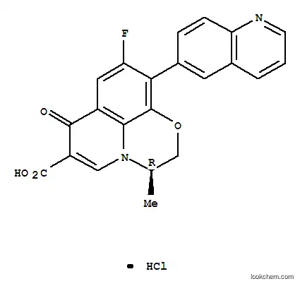 Molecular Structure of 148766-52-3 (7H-Pyrido[1,2,3-de]-1,4-benzoxazine-6-carboxylicacid, 9-fluoro-2,3-dihydro-3-methyl-7-oxo-10-(6-quinolinyl)-,monohydrochloride, (3R)- (9CI))