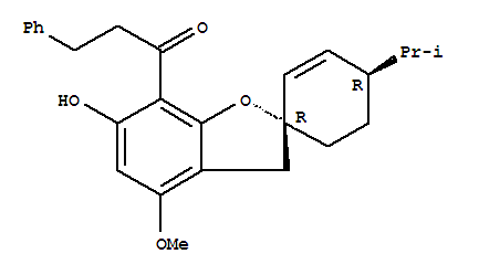 Molecular Structure of 151593-45-2 (1-Propanone,1-[(1'R,4'R)-6-hydroxy-4-methoxy-4'-(1-methylethyl)spiro[benzofuran-2(3H),1'-[2]cyclohexen]-7-yl]-3-phenyl-,rel-(+)-)