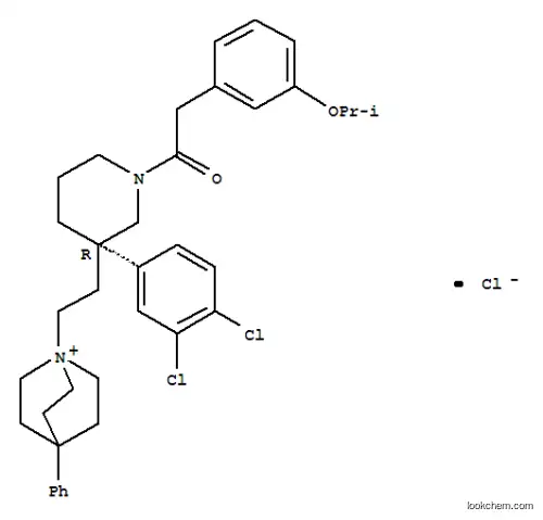 Molecular Structure of 154728-59-3 (1-Azoniabicyclo[2.2.2]octane,1-[2-[(3R)-3-(3,4-dichlorophenyl)-1-[2-[3-(1-methylethoxy)phenyl]acetyl]-3-piperidinyl]ethyl]-4-phenyl-,chloride (1:1))