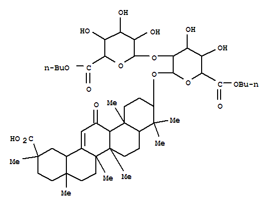 Molecular Structure of 158511-52-5 (b-D-Glucopyranosiduronic acid, (3b,20b)-20-carboxy-11-oxo-30-norolean-12-en-3-yl2-O-(6-butyl-b-D-glucopyranuronosyl)-,6-butyl ester)