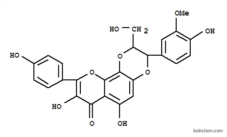 Molecular Structure of 159813-70-4 (7H-Pyrano[2,3-f]-1,4-benzodioxin-7-one,2,3-dihydro-6,8-dihydroxy-3-(4-hydroxy-3-methoxyphenyl)-2-(hydroxymethyl)-9-(4-hydroxyphenyl)-)
