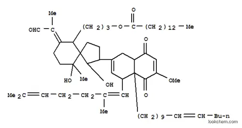 Molecular Structure of 161098-33-5 (Tetradecanoic acid,3-[(1R,2S,5S,6R,7Z,10S)-2-[(4R,4aS,8aR)-4-[(1E)-2,6-dimethyl-1,5-heptadienyl]-1,4,4a,5,8,8a-hexahydro-6-methoxy-5,8-dioxo-4a-[(10Z)-10-pentadecenyl]-2-naphthalenyl]-1,10-dihydroxy-10-methyl-7-(1-methyl-2-oxoethylidene)spiro[4.5]dec-6-yl]propylester (9CI))