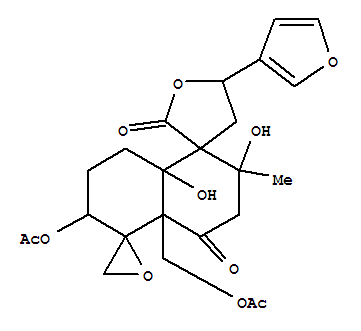 Molecular Structure of 161162-25-0 (Dispiro[furan-3(2H),1'(5'H)-naphthalene-5',2''-oxirane]-2,4'(4'aH)-dione,6'-(acetyloxy)-4'a-[(acetyloxy)methyl]-5-(3-furanyl)octahydro-2',8'a-dihydroxy-2'-methyl-,(1'R,2'S,2''R,4'aR,5S,6'S,8'aR)- (9CI))