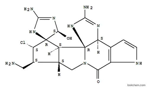 Molecular Structure of 163089-72-3 (Spiro[cyclopent[a]imidazo[4,5-h]pyrrolo[2,3-f]indolizine-12(9H),4'-[4H]imidazol]-7(1H)-one,2,2'-diamino-10-(aminomethyl)-11-chloro-1',3a,5',6,9a,10,11,12a-octahydro-5'-hydroxy-,(3aS,4'R,5'S,9aS,10S,11S,12aS,12bR)-)