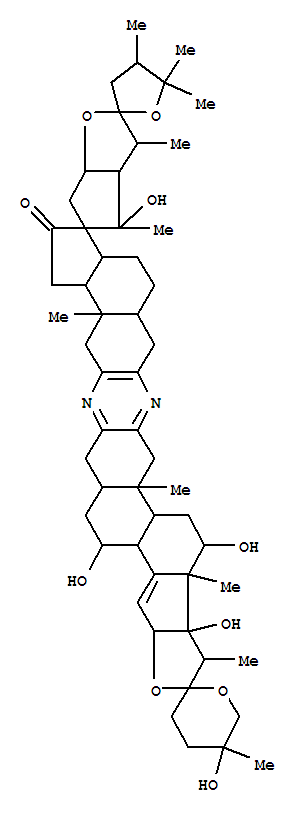 Molecular Structure of 164991-69-9 (Trispiro[furan-2(3H),2'-[2H]cyclopenta[b]furan-5'(3'H),12''(2''H)-furo[3'',2'':3',4']cyclopenta[1',2':5,6]naphth[1,2-b]indeno[4,5-i]phenazine-2'',2'''-[2H]pyran]-11''(1''H)-one,3''',3'a,3''a,4,4',4''',4''b,5,5'',5''',6',6'',6''',6'a,6''a,7'',9'',9''a,9''b,10'',12''a,13'',14'',14''a,15'',17'',17''a,17''b,18'',19'',19''a,19''b-dotriacontahydro-4',5'',5''',19'',19''b-pentahydroxy-1'',3',4,4',5,5,5''',9''a,17''a,19''a-decamethyl-,(1''S,2S,2''R,3'S,3'aS,3''aS,4S,4'S,4''bR,5'R,5''S,5'''S,6'aS,6''aR,9''aS,9''bS,12)