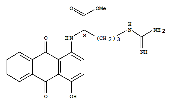 Molecular Structure of 166197-82-6 (L-Arginine,N2-(9,10-dihydro-4-hydroxy-9,10-dioxo-1-anthracenyl)-, methyl ester)
