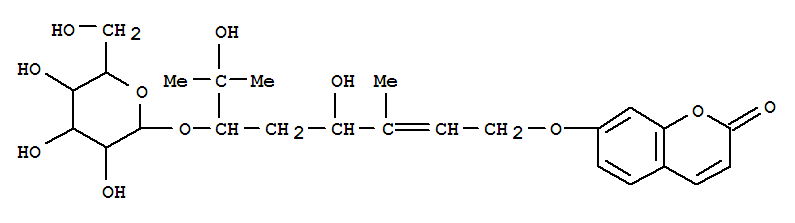2H-1-Benzopyran-2-one,7-[[(2E,4R,6R)-6-(b-D-glucopyranosyloxy)-4,7-dihydroxy-3,7-dimethyl-2-octenyl]oxy]- (9CI)