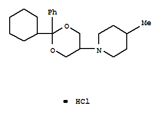 Molecular Structure of 79927-38-1 (Piperidine,1-(2-cyclohexyl-2-phenyl-1,3-dioxan-5-yl)-4-methyl-, hydrochloride (1:1))