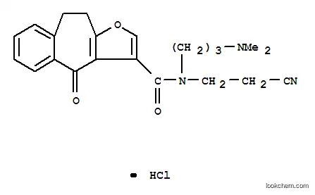 Molecular Structure of 83494-80-8 (4H-Benzo(4,5)cyclohepta(1,2-b)furan-3-carboxamide, 9,10-dihydro-N-(2-c yanoethyl)-N-(3-(dimethylamino)propyl)-4-oxo-, monohydrochloride)
