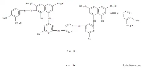 Molecular Structure of 85959-06-4 (2,7-Naphthalenedisulfonicacid,4,4'-[1,4-phenylenebis[imino(6-chloro-1,3,5-triazine-4,2-diyl)imino]]bis[5-hydroxy-6-[(4-methoxy-3-sulfophenyl)azo]-,potassium sodium salt (9CI))
