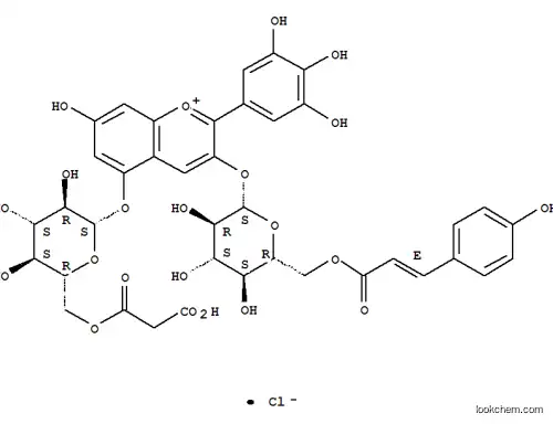 Molecular Structure of 88399-23-9 (1-Benzopyrylium,5-[[6-O-(carboxyacetyl)-b-D-glucopyranosyl]oxy]-7-hydroxy-3-[[6-O-[(2E)-3-(4-hydroxyphenyl)-1-oxo-2-propenyl]-b-D-glucopyranosyl]oxy]-2-(3,4,5-trihydroxyphenyl)-,chloride (9CI))