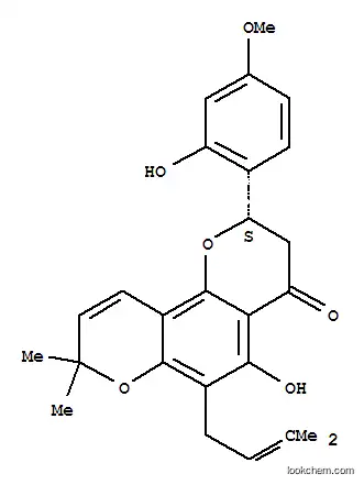 Molecular Structure of 88660-16-6 ((S)-2,3-Dihydro-5-hydroxy-2-(2-hydroxy-4-methoxyphenyl)-8,8-dimethyl-6-(3-methyl-2-butenyl)-4H,8H-benzo[1,2-b:3,4-b']dipyran-4-one)