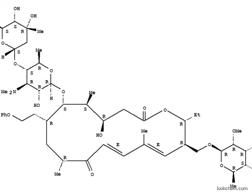 Molecular Structure of 91662-23-6 ([(2R,3R,4E,6E,9R,11R,12S,13S,14R)-12-{[3,6-dideoxy-4-O-(2,6-dideoxy-3-C-methyl-alpha-L-ribo-hexopyranosyl)-3-(dimethylamino)-beta-D-galactopyranosyl]oxy}-2-ethyl-14-hydroxy-5,9,13-trimethyl-8,16-dioxo-11-(2-phenoxyethyl)oxacyclohexadeca-4,6-dien-3-yl]meth)