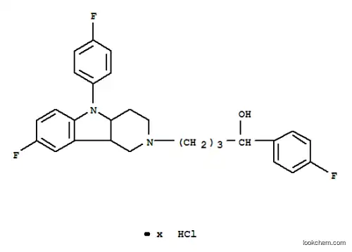 Molecular Structure of 99932-92-0 (2H-Pyrido[4,3-b]indole-2-butanol,8-fluoro-a,5-bis(4-fluorophenyl)-1,3,4,4a,5,9b-hexahydro-,hydrochloride (1:?))