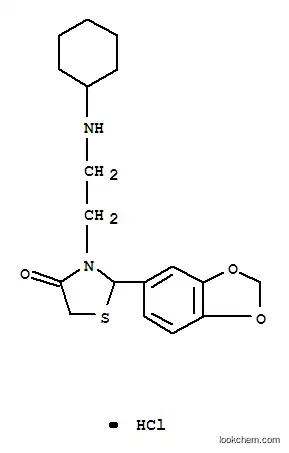 Molecular Structure of 102612-93-1 (4-Thiazolidinone, 3-(2-(cyclohexylamino)ethyl)-2-(3,4-methylenedioxyph enyl)-, monohydrochloride)