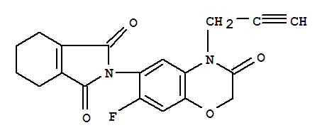 molecular structure of 103361-09-7 (1h-isoindole-1,3(2h)-dione,2-[7-fluoro-3,4-dihydro-3-oxo-4-(2-propyn-1-yl)-2h-1,4-benzoxazin-6-yl]-4,5,6,7-tetrahydro-)