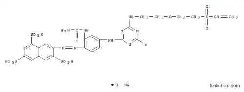 Molecular Structure of 106359-91-5 (1,3,6-Naphthalenetrisulfonic acid, 7-2-(aminocarbonyl)amino-4-4-2-2-(ethenylsulfonyl)ethoxyethylamino-6-fluoro-1,3,5-triazin-2-ylaminophenylazo-, trisodium salt)