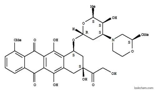 Molecular Structure of 108852-90-0 (5,12-Naphthacenedione,7,8,9,10-tetrahydro-6,8,11-trihydroxy-8-(2-hydroxyacetyl)-1-methoxy-10-[[2,3,6-trideoxy-3-[(2S)-2-methoxy-4-morpholinyl]-a-L-lyxo-hexopyranosyl]oxy]-, (8S,10S)-)