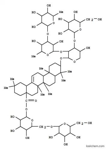 Molecular Structure of 124078-38-2 (Olean-12-en-28-oicacid, 3-[(O-6-deoxy-a-L-mannopyranosyl-(1&reg;3)-O-6-deoxy-a-L-mannopyranosyl-(1&reg;2)-O-[b-D-glucopyranosyl-(1&reg;3)]-a-L-arabinopyranosyl)oxy]-, 6-O-b-D-glucopyranosyl-b-D-glucopyranosyl ester, (3b)- (9CI))
