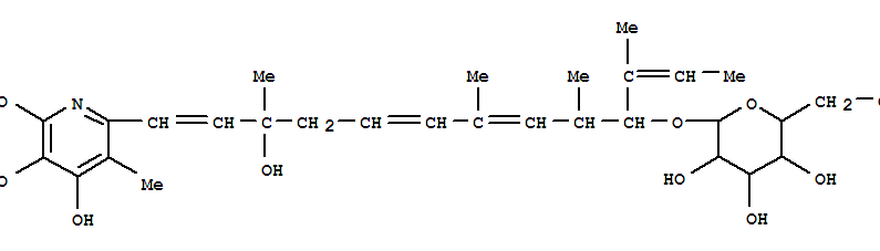b-D-Glucopyranoside,8-hydroxy-10-(4-hydroxy-5,6-dimethoxy-3-methyl-2-pyridinyl)-2,4,8-trimethyl-1-(1-methyl-1-propenyl)-3,5,9-decatrienyl(9CI)