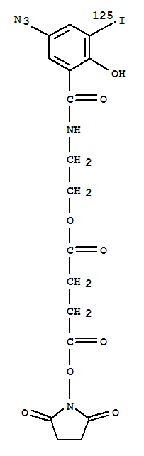 Butanoic acid,4-[(2,5-dioxo-1-pyrrolidinyl)oxy]-4-oxo-,2-[[5-azido-2-hydroxy-3-(iodo-125I)benzoyl]amino]ethyl ester (9CI)