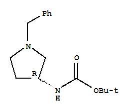Molecular Structure of 131878-23-4 (Carbamic acid,N-[(3R)-1-(phenylmethyl)-3-pyrrolidinyl]-, 1,1-dimethylethyl ester)