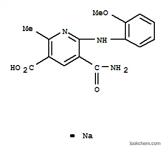 Molecular Structure of 134828-49-2 (3-Pyridinecarboxylic acid, 5-(aminocarbonyl)-6-((2-methoxyphenyl)amino )-2-methyl-, monosodium salt)