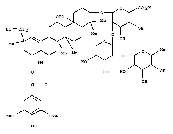 b-D-Glucopyranosiduronic acid, (3b,20b,22b)-29-hydroxy-22-[(4-hydroxy-3,5-dimethoxybenzoyl)oxy]-25-oxoolean-18-en-3-ylO-6-deoxy-a-L-mannopyranosyl-(1?2)-O-b-D-xylopyranosyl-(1?2)- (9CI)