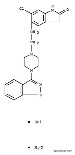 Molecular Structure of 138982-67-9 (5-[2-[4-(1,2-Benzisothiazol-3yl)-1-piperazinyl]ethyl]-6-chloro-1,3-dihydro-2H-indol-2-one hydrochloride)