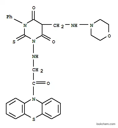 Molecular Structure of 141177-53-9 (10H-Phenothiazine, 10-(((tetrahydro-5-((4-morpholinylamino)methyl)-4,6 -dioxo-3-phenyl-2-thioxo-1(2H)-pyrimidinyl)amino)acetyl)-)