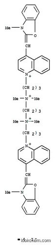 Molecular Structure of 143413-85-8 (2-([1-(3-[[3-(DIMETHYL(3-[4-[(E)-(3-METHYL-1,3-BENZOXAZOL-3-IUM-2-YL)METHYLIDENE]-1(4H)-QUINOLINYL]PROPYL)AMMONIO)PROPYL](DIMETHYL)AMMONIO]PROPYL)-4(1H)-QUINOLINYLIDENE]METHYL)-3-METHYL-1,3-BENZOXAZOL-3-IUM TETRAIODIDE)