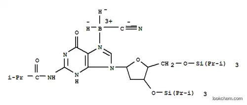 Molecular Structure of 147244-31-3 (Boron,(cyano-C)[2'-deoxy-N-(2-methyl-1-oxopropyl)-3',5'-bis-O-[tris(1-methylethyl)silyl]guanosine-N7]dihydro-,(T-4)- (9CI))