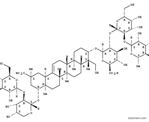 Molecular Structure of 147666-63-5 (6-[[11-carboxy-9-[4,5-dihydroxy-3-[2,4,5-trihydroxy-6-(hydroxymethyl)o xan-3-yl]oxy-oxan-2-yl]oxy-4-(hydroxymethyl)-4,6a,6b,8a,11,14b-hexamet hyl-1,2,3,4a,5,6,7,8,9,10,12,12a,14,14a-tetradecahydropicen-3-yl]oxy]- 5-[4,5-dihydroxy-6-(hydroxymethyl)-3-(3,4,5-trihydroxy-6-methyl-oxan-2 -yl)oxy-oxan-2-yl]oxy-3,4-dihydroxy-oxane-2-carboxylic acid)