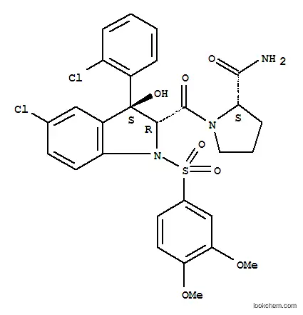 Molecular Structure of 150375-75-0 ((2S)-1-[[(2R,3S)-5-CHLORO-3-(2-CHLOROPHENYL)-1-[(3,4-DIMETHOXYPHENYL)SULFONYL]-2,3-DIHYDRO-3-HYDROXY-1H-INDOL-2-YL]CARBONYL]-2-PYRROLIDINECARBOXAMIDE)