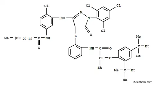 Molecular Structure of 150779-67-2 (1-(2,4,6-Trichlorophenyl)-3-(5-tetradecanamido-2-chloroanilino)-4-[2-[alpha-(2,4-di-tert-pentylphenoxy)butyramido]phenylthio]-5-pyrazolone)