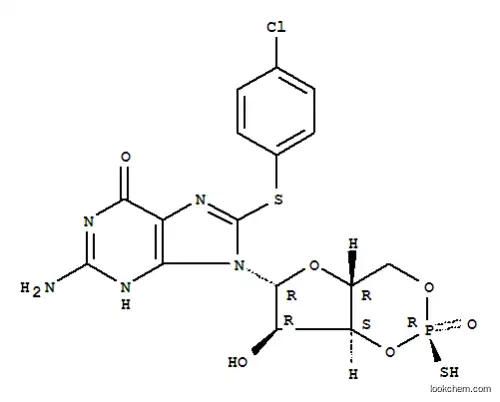Molecular Structure of 153660-04-9 (8-(4-CHLOROPHENYLTHIO)GUANOSINE 3',5'-CYCLIC MONOPHOSPHOTHIOATE, RP-ISOMER TRIETHYLAMMONIUM SALT)