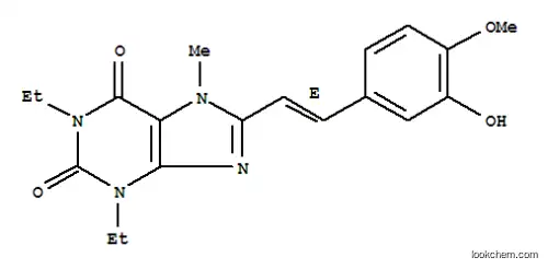 Molecular Structure of 155272-04-1 (1H-Purine-2,6-dione, 3,7-dihydro-1,3-diethyl-8-(2-(3-hydroxy-4-methoxy phenyl)ethenyl)-7-methyl-, (E)-)