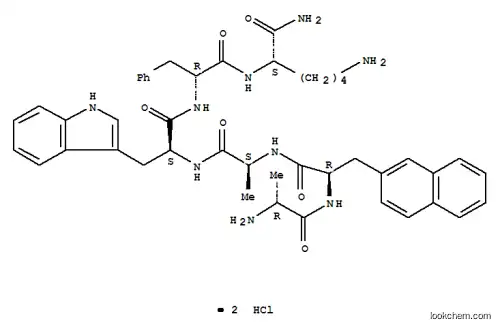 Molecular Structure of 158827-34-0 ((2S)-6-amino-2-[[(2R)-2-[[(2S)-2-[[(2S)-2-[[(2R)-2-amino-3-naphthalen-2-yl-propanoyl]amino]propanoyl]amino]-3-(1H-indol-3-yl)propanoyl]amino]-3-phenyl-propanoyl]amino]-N-[(2R)-2-aminopropanoyl]hexanamide dihydrochloride)