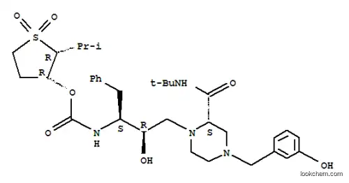 Molecular Structure of 159565-69-2 ([(2R,3R)-1,1-dioxo-2-propan-2-yl-thiolan-3-yl] N-[(2S,3R)-3-hydroxy-4- [(2S)-4-[(3-hydroxyphenyl)methyl]-2-(tert-butylcarbamoyl)piperazin-1-y l]-1-phenyl-butan-2-yl]carbamate)