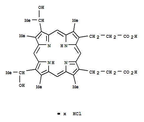 21H,23H-Porphine-2,18-dipropanoicacid, 7,12-bis(1-hydroxyethyl)-3,8,13,17-tetramethyl-, hydrochloride (1: )
