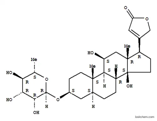 Molecular Structure of 17489-40-6 (3β-[(6-Deoxy-α-L-mannopyranosyl)oxy]-11β,14-dihydroxy-5α-card-20(22)-enolide)