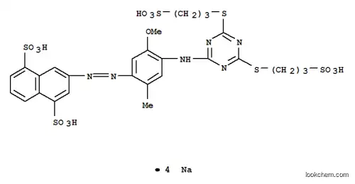 Molecular Structure of 187674-70-0 (1,5-Naphthalenedisulfonic acid, 3-4-4,6-bis(3-sulfopropyl)thio-1,3,5-triazin-2-ylamino-5-methoxy-2-methylphenylazo-, tetrasodium salt)