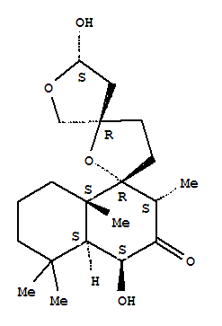 Molecular Structure of 196090-34-3 (Dispiro[furan-3(2H),2'(5'H)-furan-5',1''(2''H)-naphthalen]-3''(4''H)-one,decahydro-4'',5-dihydroxy-2'',5'',5'',8''a-tetramethyl-,(1''R,2'R,2''S,4''S,4''aS,5S,8''aS)-)