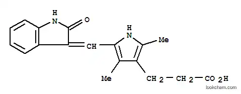 Molecular Structure of 252916-29-3 (3-[2,4-dimethyl-5-[(E)-(2-oxo-1H-indol-3-ylidene)methyl]-1H-pyrrol-3-yl]propanoic acid)