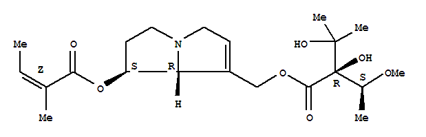 2-Butenoic acid,2-methyl-,(1S,7aR)-7-[[(2R)-2,3-dihydroxy-2-[(1S)-1-methoxyethyl]-3-methyl-1-oxobutoxy]methyl]-2,3,5,7a-tetrahydro-1H-pyrrolizin-1-ylester, (2Z)- cas  303-34-4