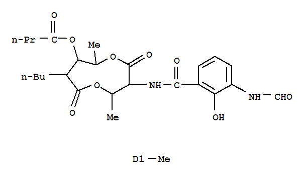 Butanoic acid, 2(or3)-methyl-,(2R,3S,6S,7R,8R)-3-[[3-(formylamino)-2-hydroxybenzoyl]amino]-8-butyl-2,6-dimethyl-4,9-dioxo-1,5-dioxonan-7-ylester cas  522-70-3
